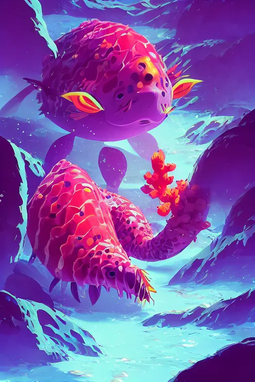 Image similar to creature animal sushi cristal very big eye roots cactus elemental flush of force nature micro world fluo fishscale, behance hd by jesper ejsing, by rhads, makoto shinkai and lois van baarle, ilya kuvshinov, rossdraws global illumination