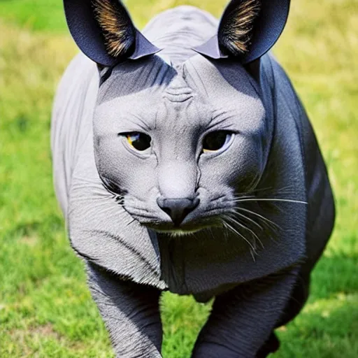 Prompt: hybrid between a cat and a rhinoceros