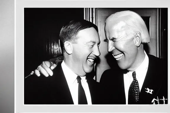 Image similar to “ very very intricate photorealistic photo of hitler and joe biden laughing together, detailed natural lighting, award - winning crisp details ”