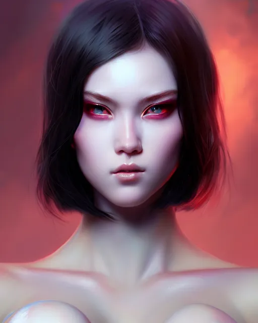 Image similar to face closup portrait view of caucasian caucasoid pale skin beauty, bikini armor, paint by ilya kuvshinov and ross tran and karol bak and stanley lau and anna dittmann and artgerm and xiaoguang sun and tian zi