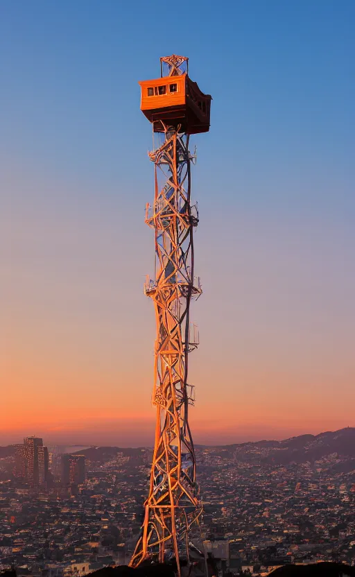 Image similar to sutro tower in san francisco, sunset, radio tower, photorealistic, 8 k