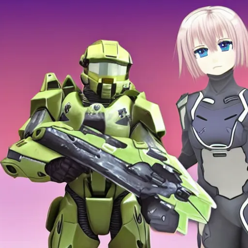 Prompt: master chief holding vanilla from nekopara