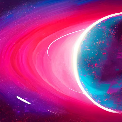 Prompt: digital brush stroke painting of planet in space, red, purple, pink.