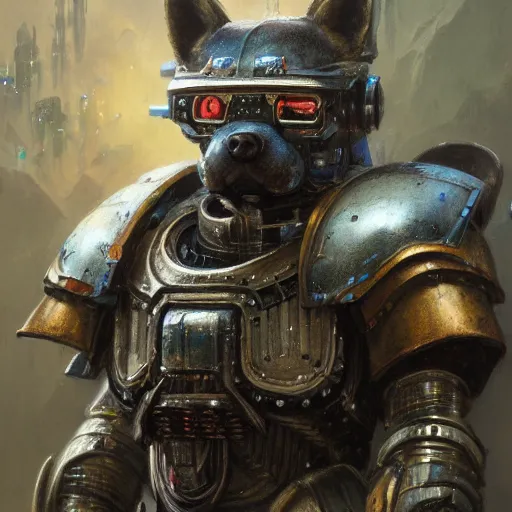 Prompt: wearing warhammer 4 0 0 0 0 emperor armor realistic anthropomorphic shiba inu scifi cyberpunk, visible face and full body portrait art by donato giancola and greg rutkowski, vintage retro scifi, realistic face, digital art, trending on artstation, symmetry