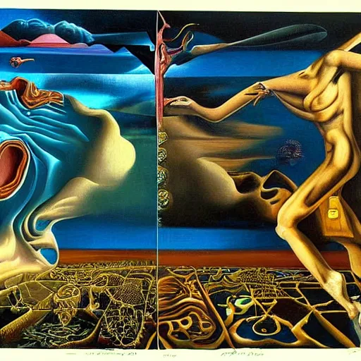 Image similar to the world between death and life, surrealistic extremely detailed painting, by damien gilley and salvador dali