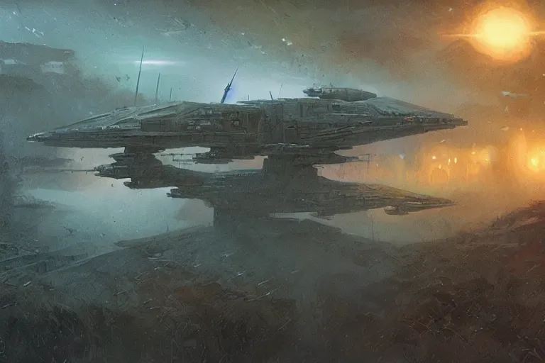 Image similar to concept art, mood painting, environment painting, crashed x - wing swampy bog dim low exposure style of ryan church, jon mccoy, george hull, painting star wars