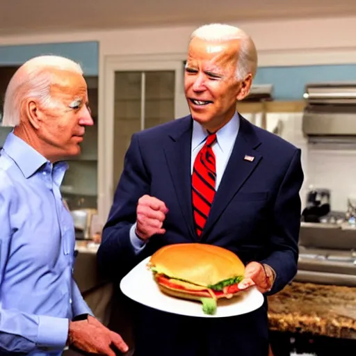 Image similar to joe biden giving a hamburger to walter white