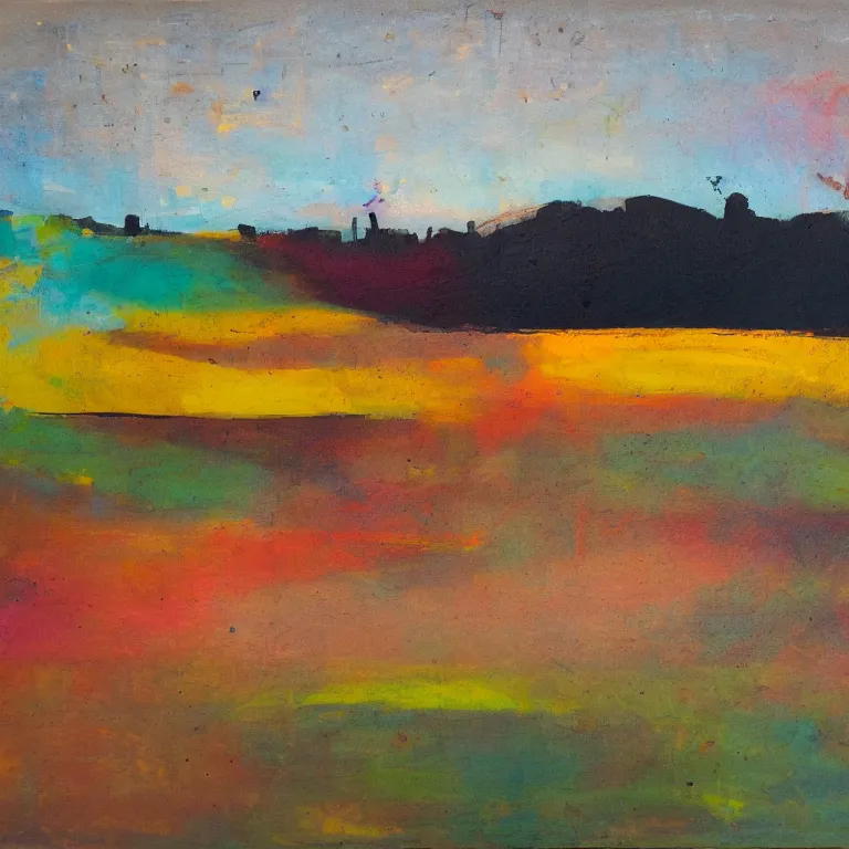 Image similar to rural landscape as contemplative and highly exciting abstract pieces with unobtrusive color tones.