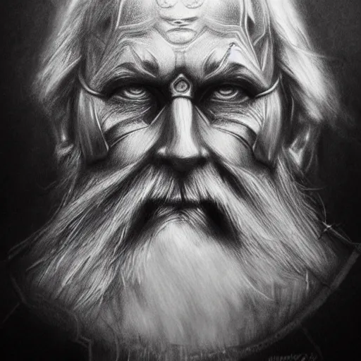 Prompt: Odin, charcoal portrait, artstation, fine-detailed