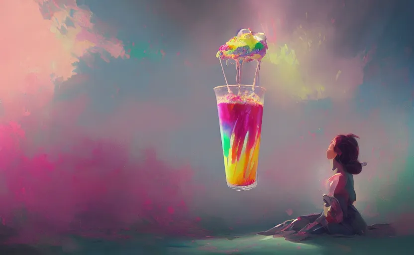 Image similar to A painting of Rainbow Milkshake trending on artstation in the style of Greg Rutkowski