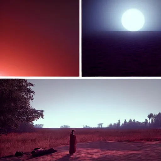 Image similar to colour aesthetic scene from duna ( 2 0 2 1 ) by denis villeneuve and gregory crewdson style with hyperrealistic highly detailed faces. many details by andrei tarkovsky and caravaggio in sci - fi style. volumetric natural light rendered in blender and octane render