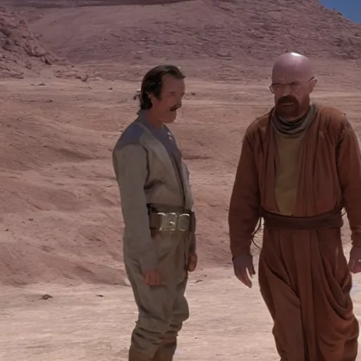 Image similar to Walter White visiting Tatooine, movie screenshot from Star Wars