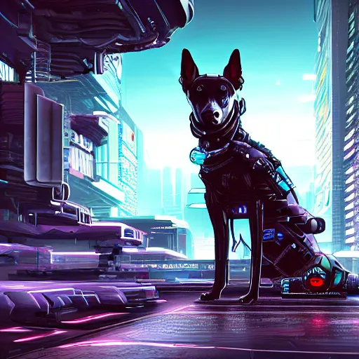 Prompt: A cyberpunk dog In a futuristic Future City