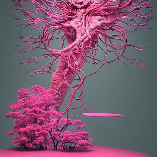 Prompt: 🥀Screaming Pink Vines by Takashi Murakami, Jean-Michel Basquiat, H.R. Giger, David Choe and Zdzisław Beksiński, incredibly intricately detailed 3d render, octane render