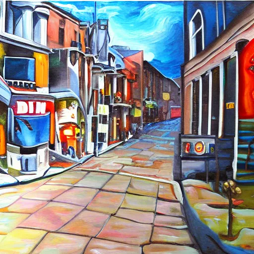 Prompt: Painting of Mad Street Den