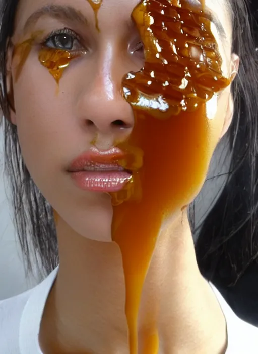 Prompt: beautiful woman made out of honey