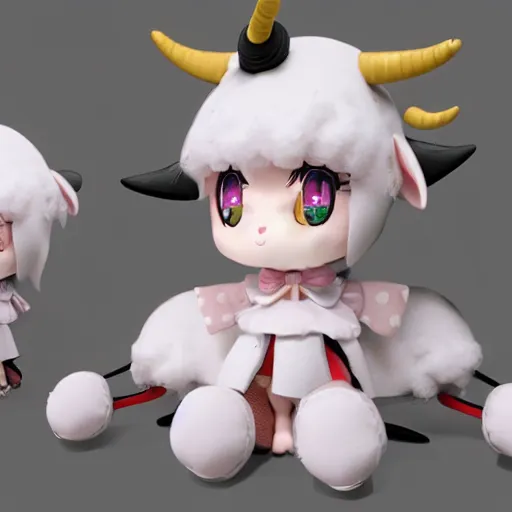 Prompt: cute fumo plush of a sheep girl with horns, anime girl, witch, artstation, vray