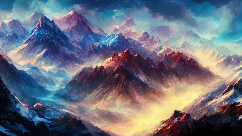 Image similar to mountain range, cold colors, winter, fantasy artwork, award winning, very very very very very very very beautiful scenery, hd, 4k, cinematic wallpaper, trending on artstation