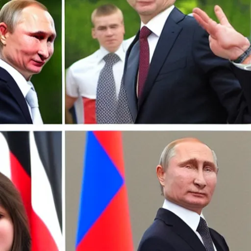 Image similar to putin teams up with a mysterious teenage putin, perfect faces