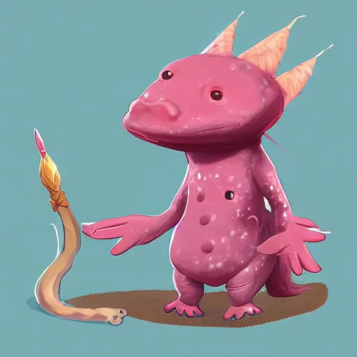 Prompt: a cute axolotl dressed as a wizard, digital art, trending on artstation