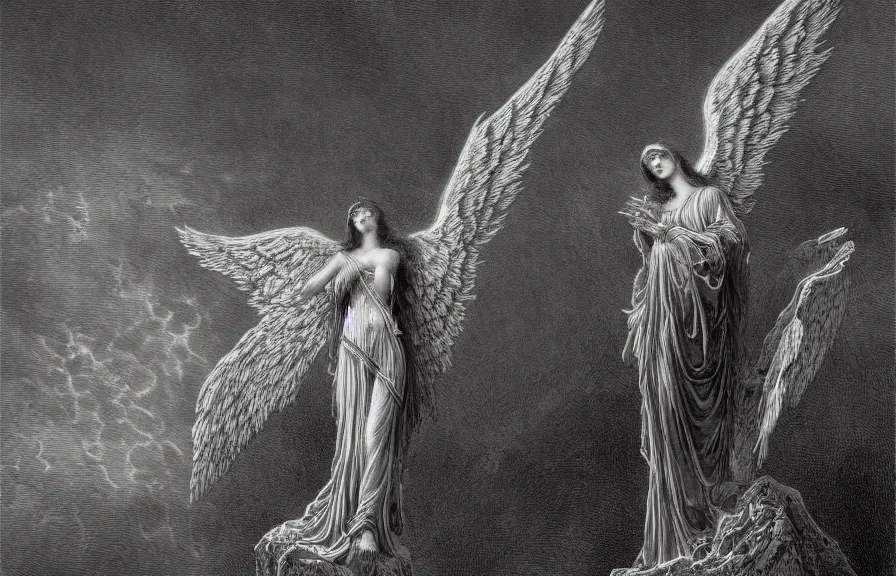 Image similar to angel of death, illustration by Gustave Dore, high resolution, 4K