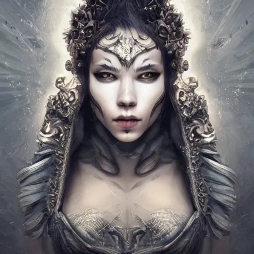 Image similar to Very very very very highly detailed epic photo of face with venetian mask, intricate, dystopian, sci-fi, extremely detailed, digital painting, artstation, concept art, smooth, sharp focus, illustration, intimidating lighting, incredible art by Artgerm