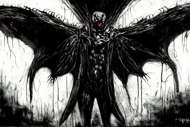 Image similar to mad horror painting of mothman by ben templesmith