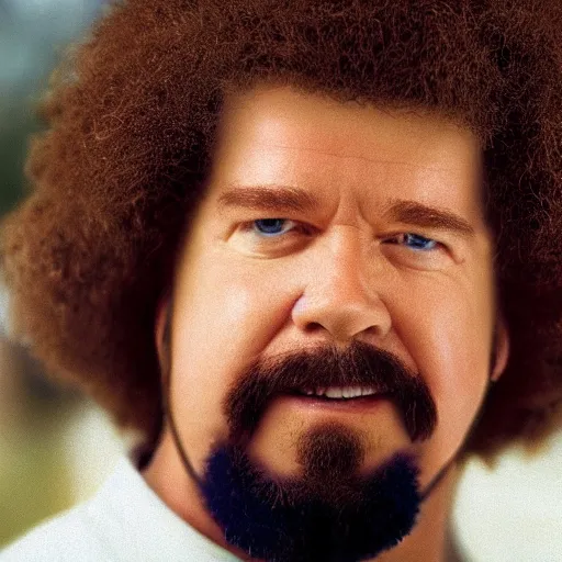 Prompt: a closeup photorealistic photograph of bob ross as kenny powers. baseball. film still. brightly lit scene. this 4 k hd image is trending on artstation, featured on behance, well - rendered, extra crisp, features intricate detail, epic composition and the style of unreal engine.