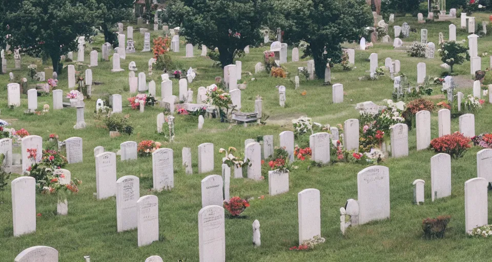 Image similar to a cemetery in the style of wes anderson