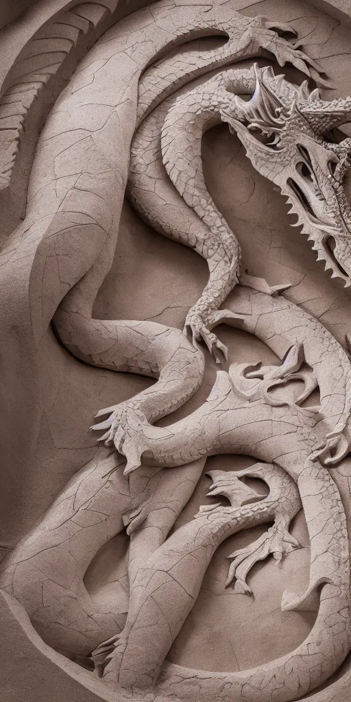 Image similar to photograph of the perfect and detailed of a dragon how a sand sculpture designed by architect antoni gaudi, cinematic composition, catalan modernisme, hyperrealistic, volumetric lighting, epic, insanely detailed, beautiful, unreal engine 5 render, 8 k,