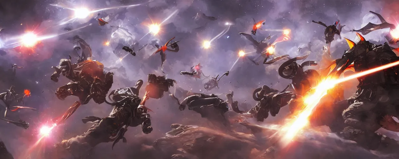 Image similar to fantasy epic monkey gunfight in space, laser guns, anime, concept art, 4 k