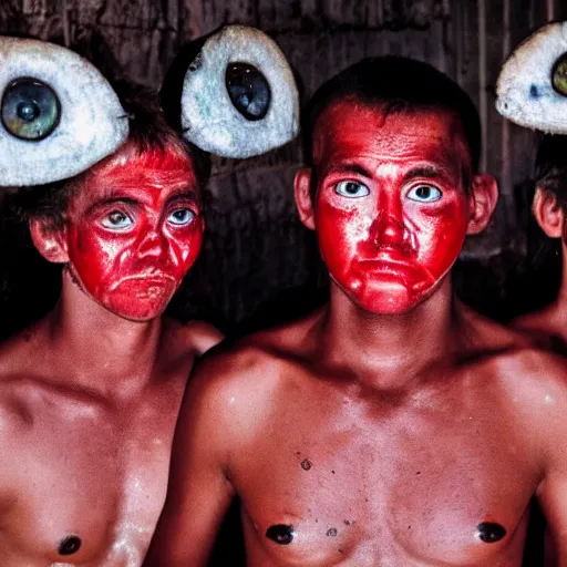 Prompt: the biboran cult, man's with red eyes