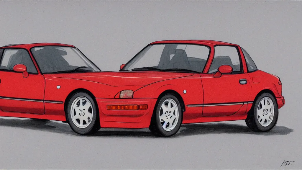 Prompt: 1 9 9 0 mazda miata in the style of ralph mcquarrie