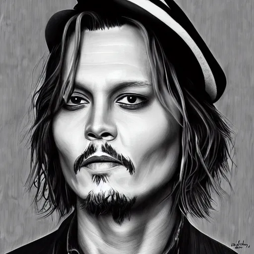 Prompt: portrait of jonny depp, highly detailed, centered, digital painting