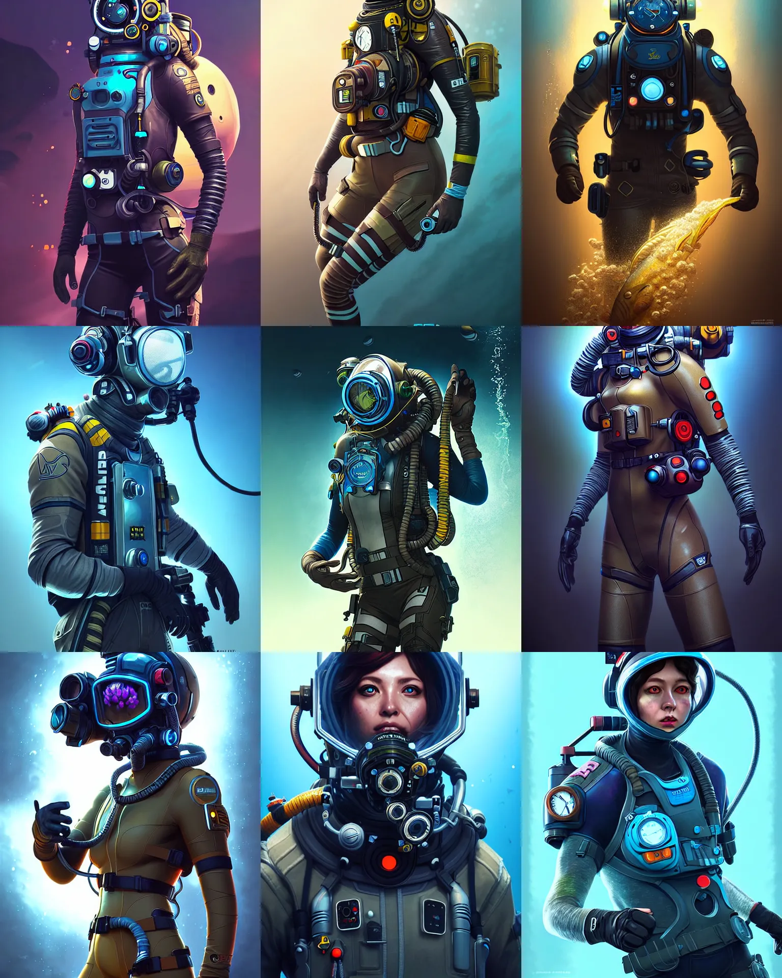 Prompt: deep sea diver as an apex legends character digital illustration portrait design by, mark brooks and brad kunkle detailed, gorgeous lighting, wide angle action dynamic portrait