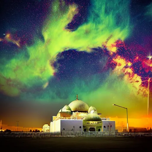 Image similar to mosque surrounded by nebula clouds