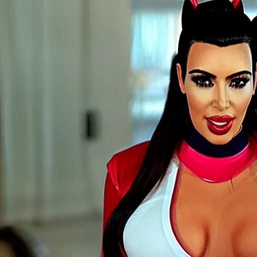 Image similar to A still of Kim Kardashian as Harley Quinn