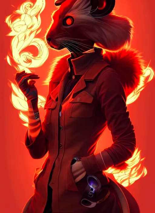 Prompt: style artgerm, joshua middleton, illustration, anthropomorphic hamster steampunk half - cyborg, red fur, swirling fire flames cosmos, fantasy, dnd, cinematic lighting