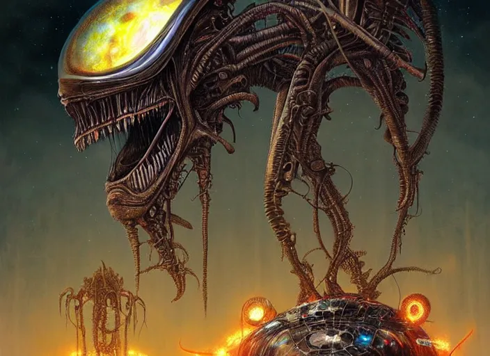 Prompt: alien redneck mothership, cosmic horror painting, elegant intricate digital painting artstation concept art by mark brooks and brad kunkle detailed