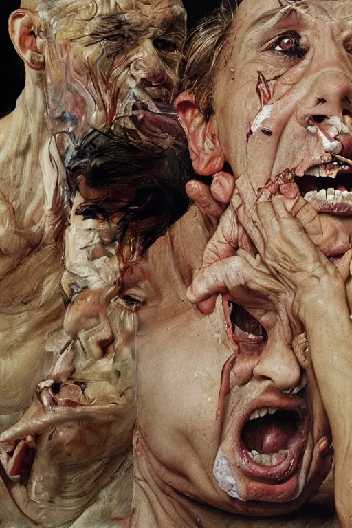 Image similar to portrait of a man enraged, part by Jenny Saville, part by Lucian Freud, part by Norman Rockwell