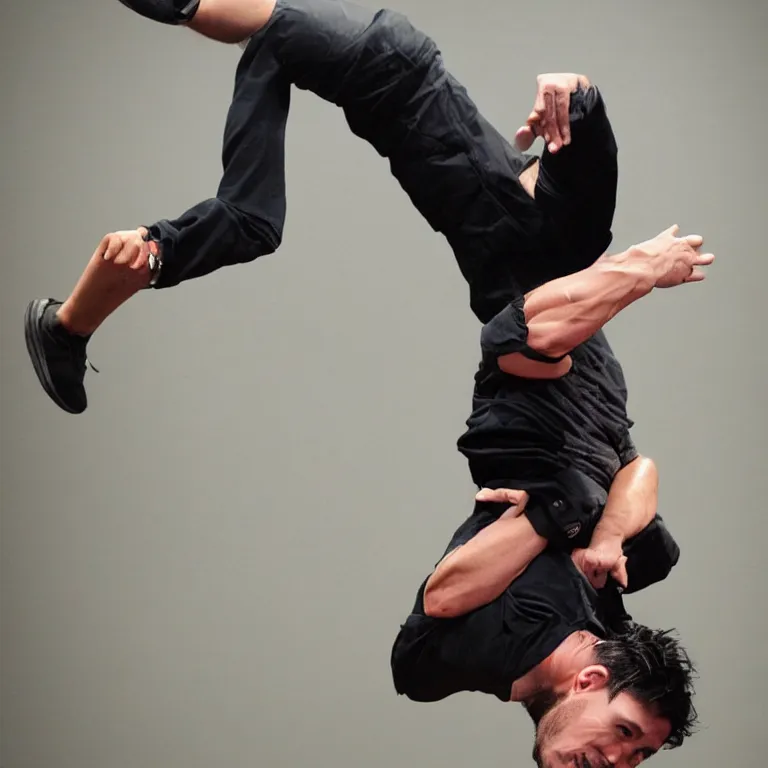 Prompt: photo of markiplier doing a backflip