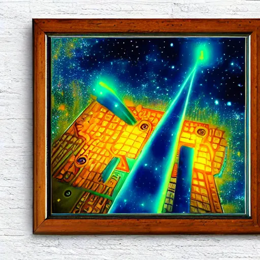 Image similar to solar punk city, geometry will draw the soul toward the truth and create the spirit of philosophy, galactic nebula, surrealist oil painting