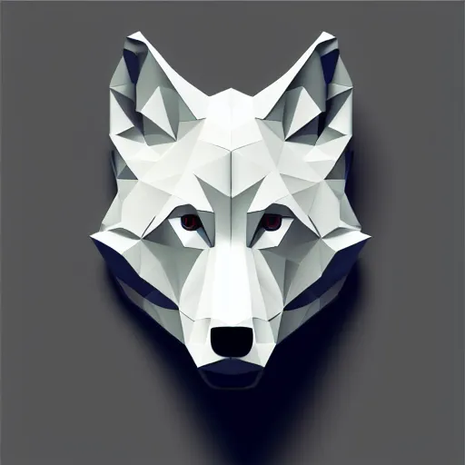 Image similar to head of a wolf, metallic, low poly, vector art