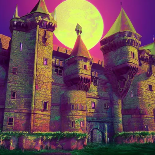 Image similar to medieval castle, epic retrowave art, trending on art station