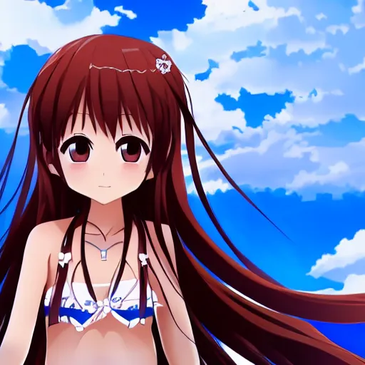 Image similar to a very beautiful young yuuki asuna taking a selfie on 9 / 1 1, full body, long wavy hair, sky blue eyes, full round face, bikini, miniskirt,, cinematic wallpaper