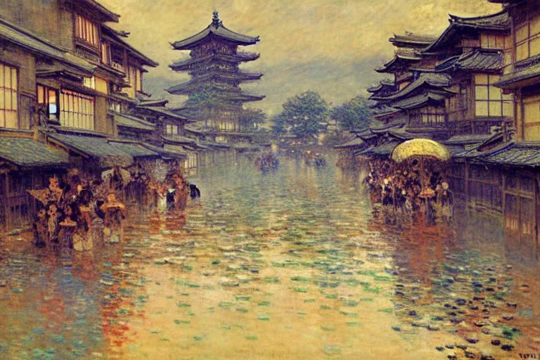 Prompt: kyoto city, painting by gaston bussiere, yoji shinkawa, claude monet