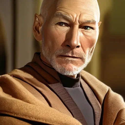 Image similar to patrick stewart as obi wan kenobi, photo