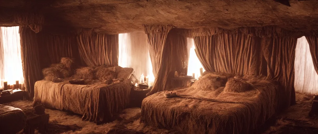 Prompt: movie still 4 k uhd 3 5 mm film color photograph of an sansa stark bedroom in winterfell