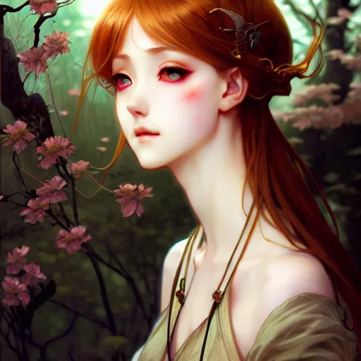 Image similar to anime girl, fantasy, intricate, elegant, dramatic lighting, emotionally evoking symbolic metaphor, highly detailed, lifelike, photorealistic, digital painting, artstation, concept art, smooth, sharp focus, illustration, art by John Collier and Albert Aublet and Krenz Cushart and Artem Demura and Alphonse Mucha