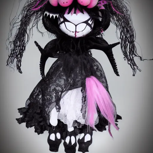 Prompt: cute fumo plush of the nightmare princess, gothic regal and tattered black, broken hearts, tragic wraith, vray, web of tendrils, arachnid, shadows at play